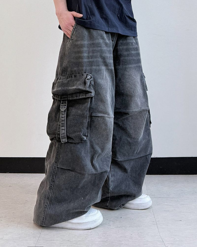 Lace Buckle Wide Cargo Denim