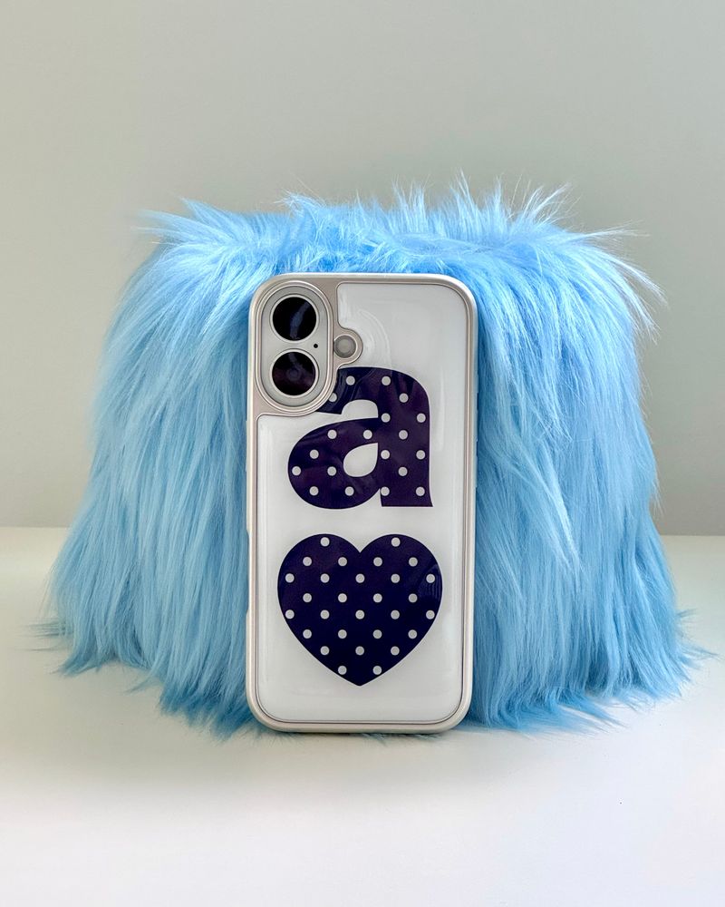 NAVY DOTTY LOVE WHITE Silver Epoxy Case
