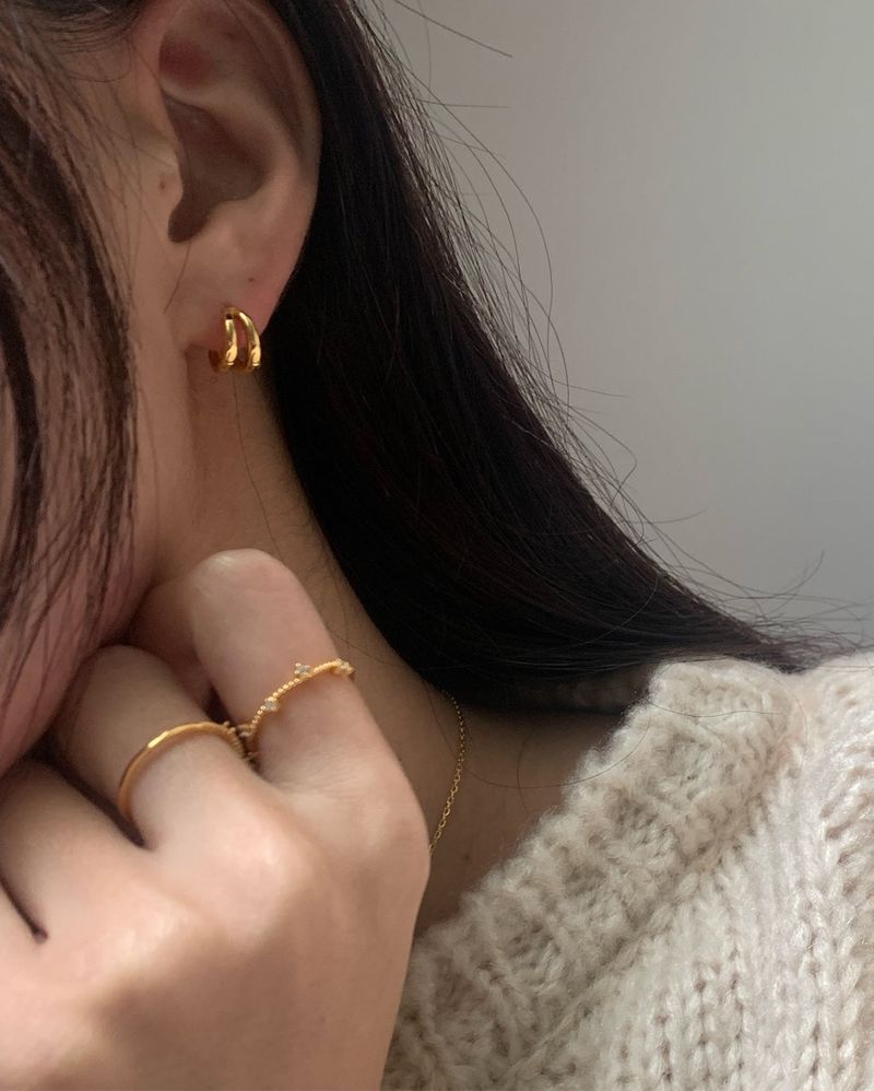 (silver925) Two line one touch earrings *gold