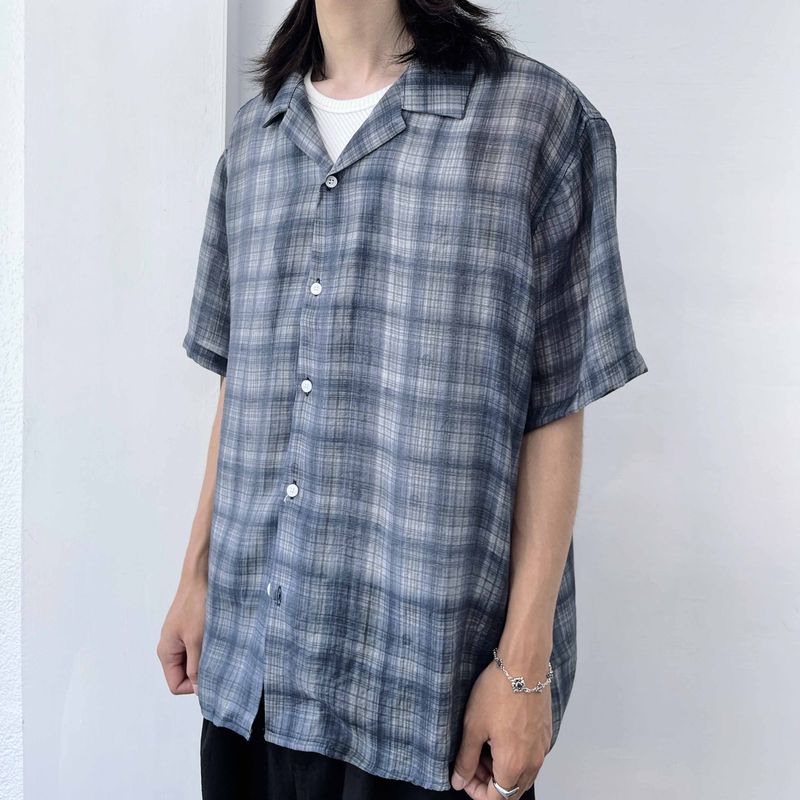 Mist Plaid Open-Collar Shirt