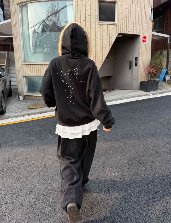 (Lining Brushed) STARRY FUR HOOD ZIP-UP