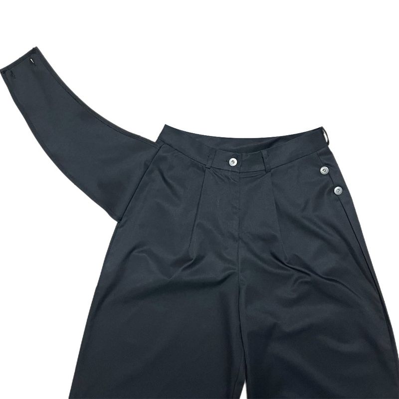 Close Pintuck Wrap Two Button High Waist Long Wide Pants
