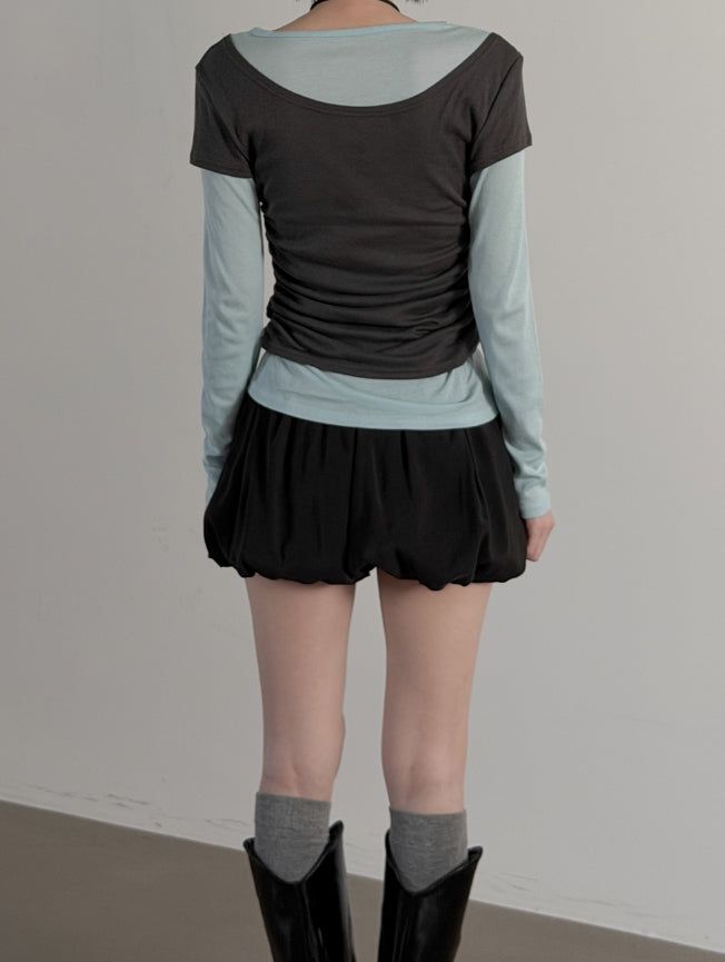 Dual Layered Color Matching Boat Neck Tee