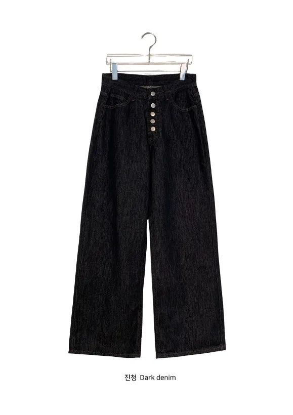 Luzern Non-Fade Button Wide Denim Pants
