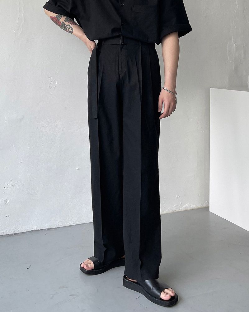 ECT linen belt wide slacks (4 colors)