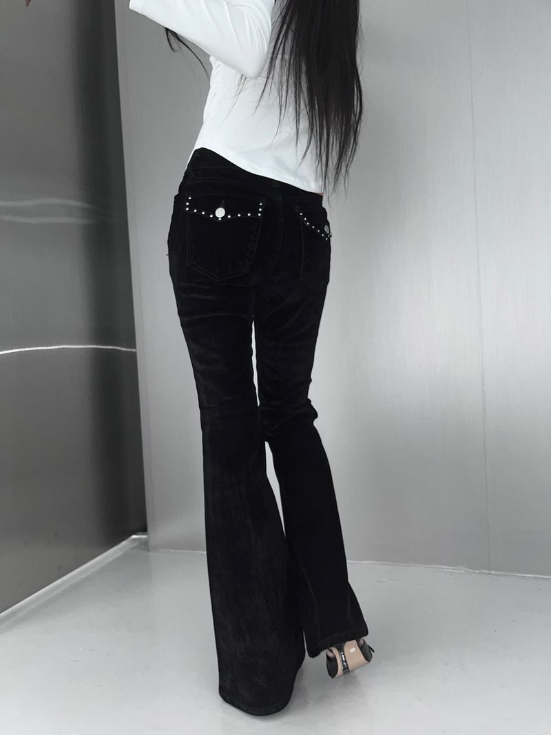 velvet stud bootcut pants