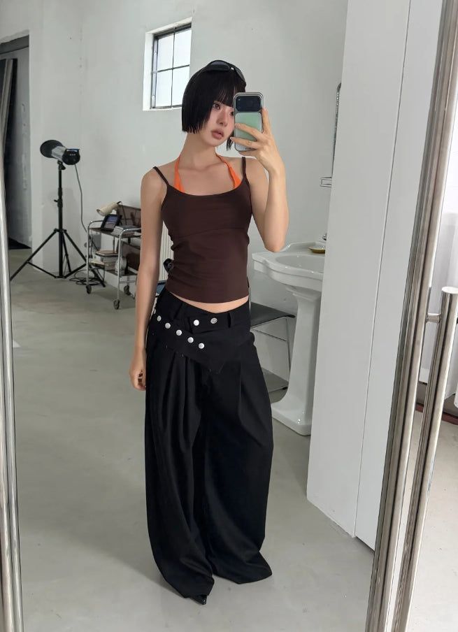 [BELT SET] CROSS LINE WIDE SLACKS