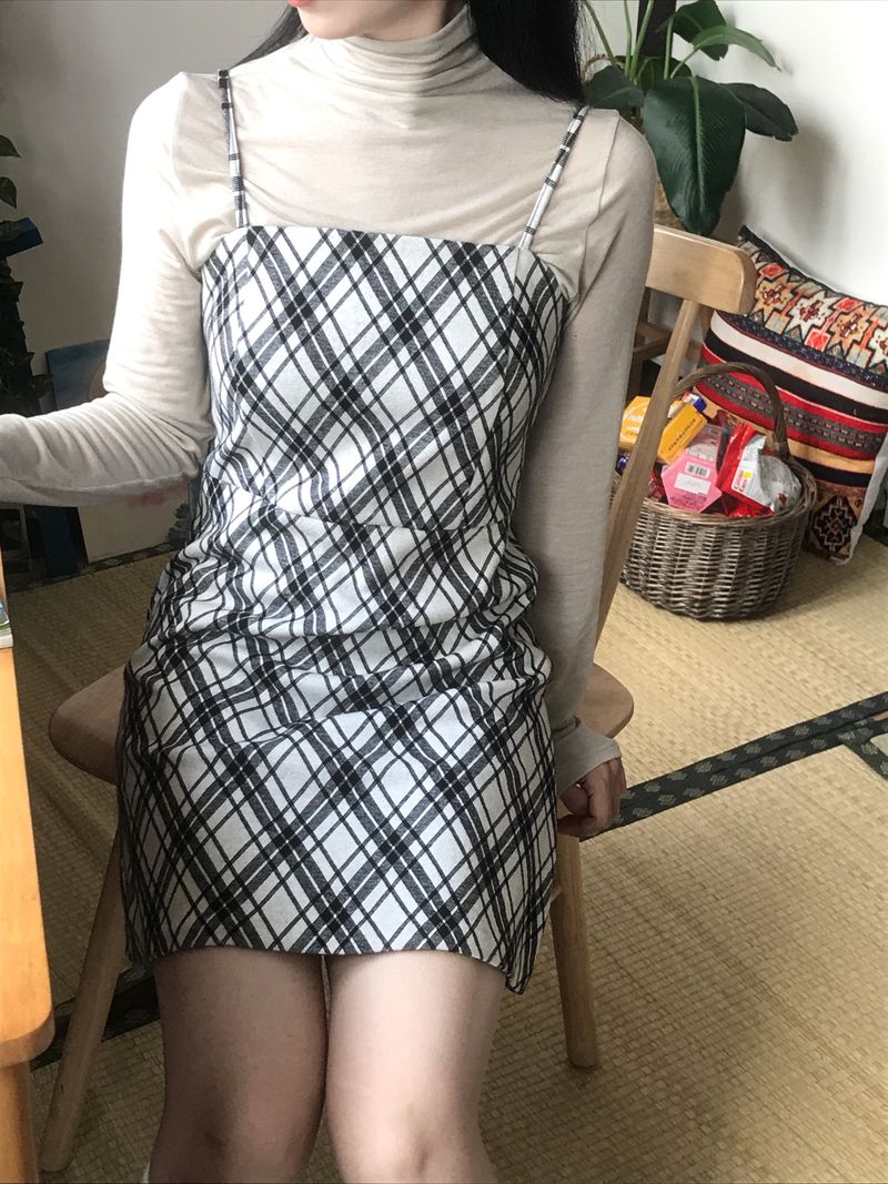 Layered romantic checkered bustier dress