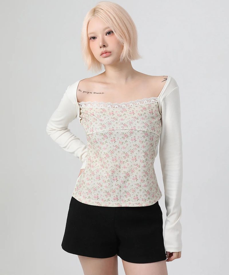 Layered Floral t-shirt_ivory