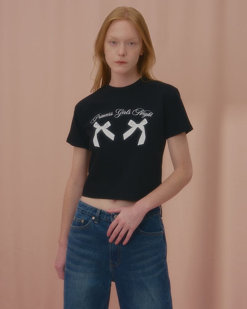 PRINCESS TWIN RIBBON CROP TSHIRT-BLACK