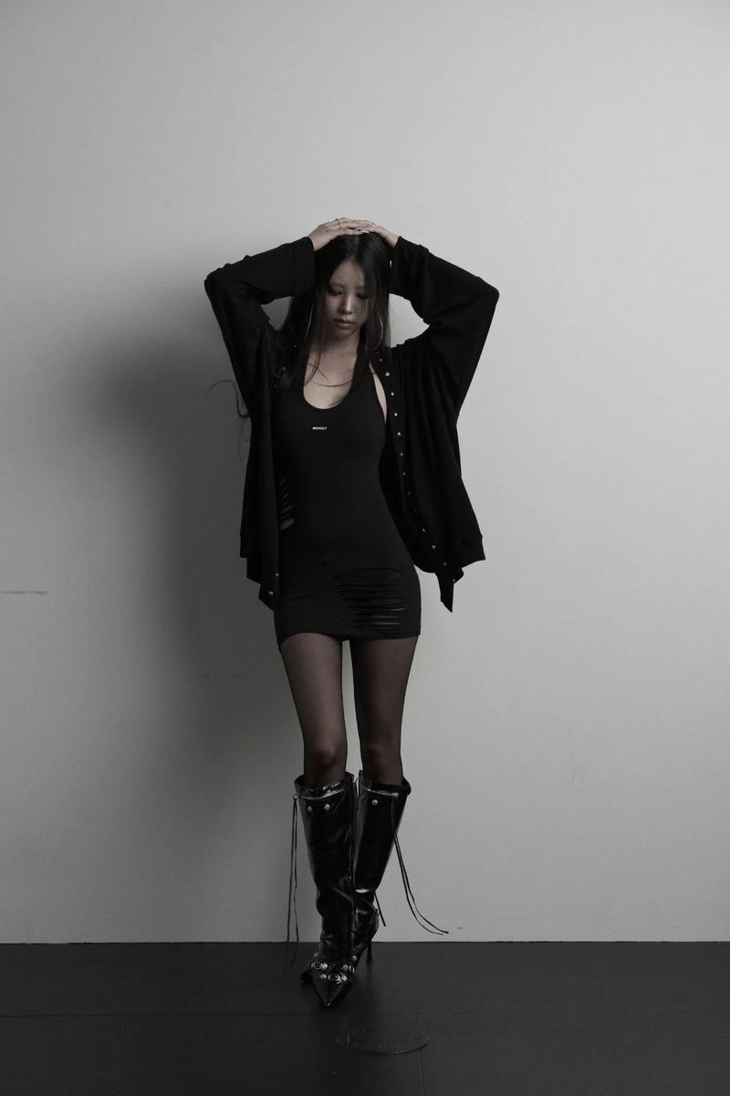 [label] wool rivet overfit open cardigan (black)