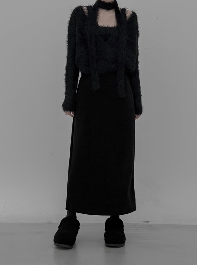 Tet suede slit long skirt
