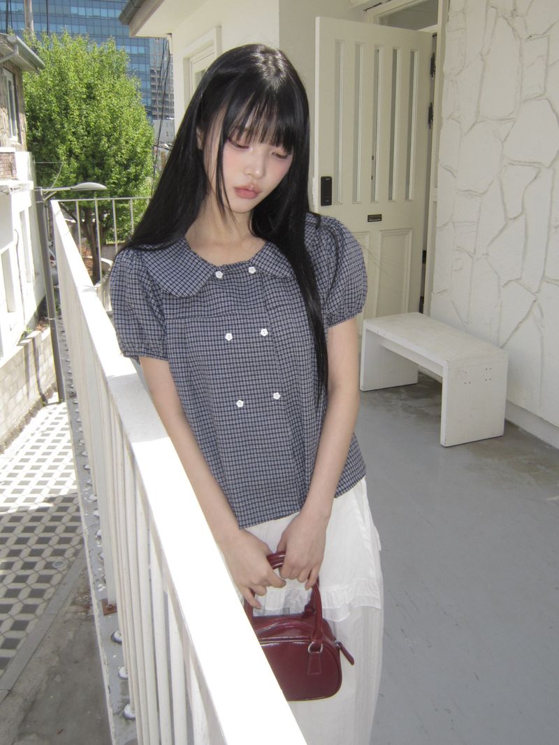 Furen Double-Button Short-Sleeve Blouse