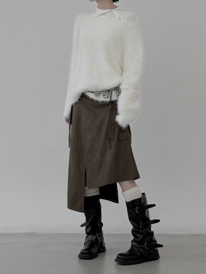 Suede Pocket Wrap Skirt