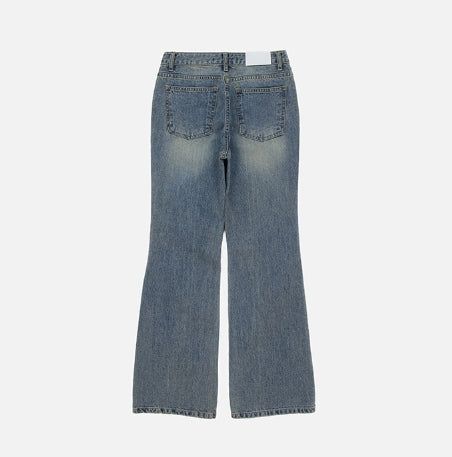 Tier Cat Washed Semi-Bootcut Denim Pants