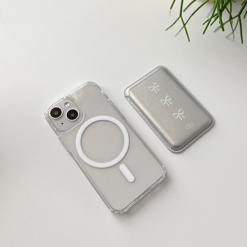 MagSafe Case Ribbon Silver Leather Card Wallet Set