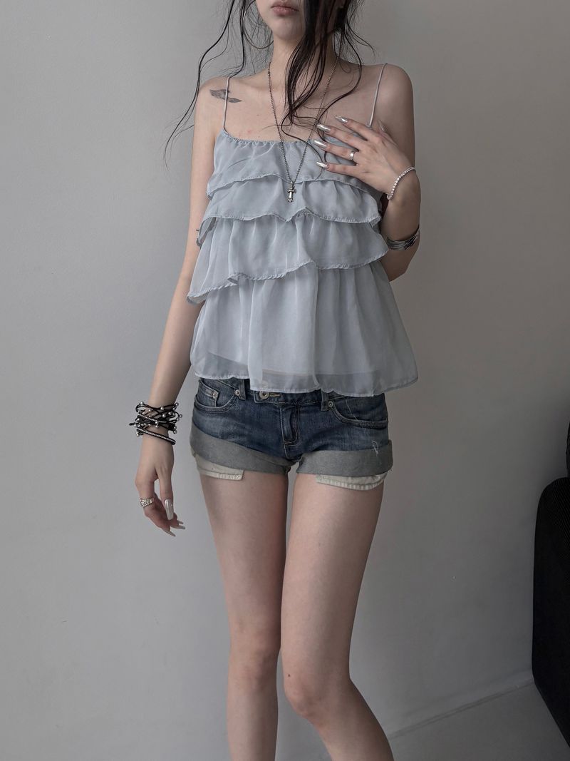 ruffle sheer bustier blouse (2color)