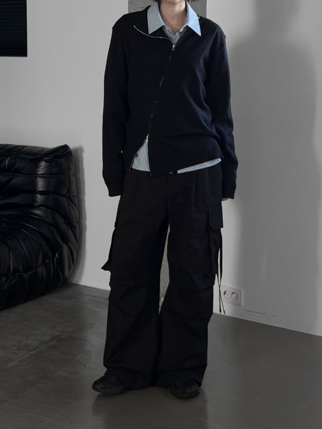 (unisex) Oblique two-way knit zip-up