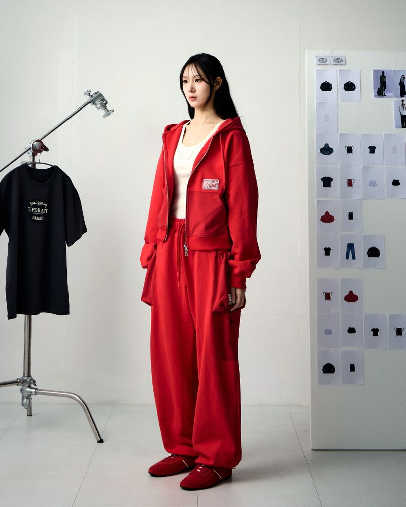 [UPDRAFT]PATCH POCKET COTTON SWEAT PANTS RED for women