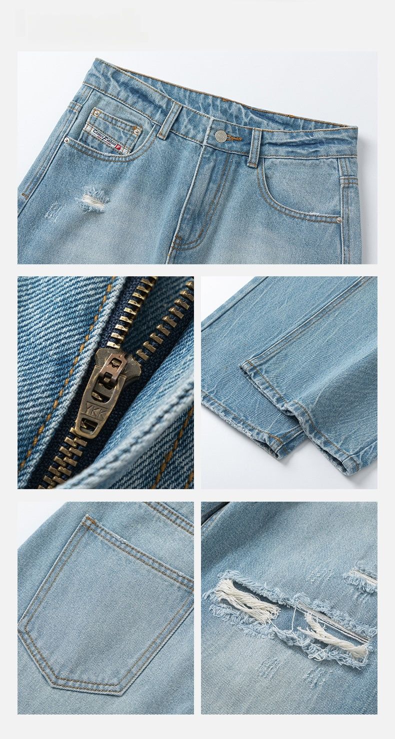 Vintage Frayed Distressed Wide Denim Pants