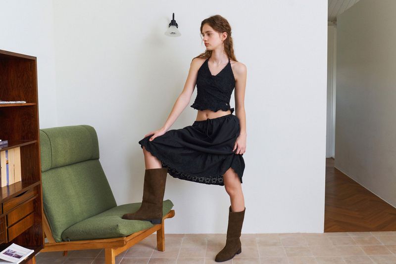 Flower pattern halter top_black