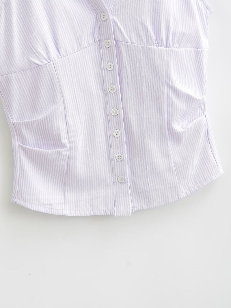 Erin Stripe Button Blouse Vest 231646445