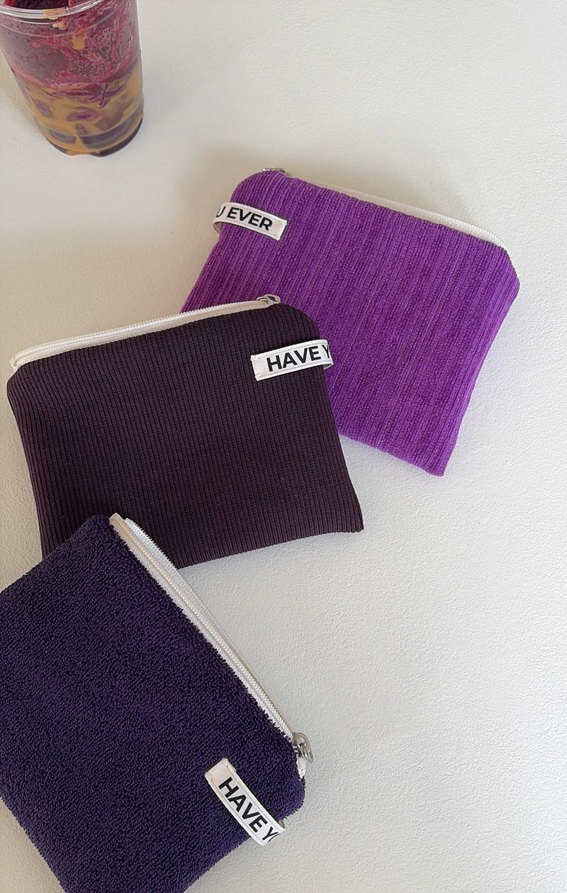 Corduroy flat pouch - purple , S size