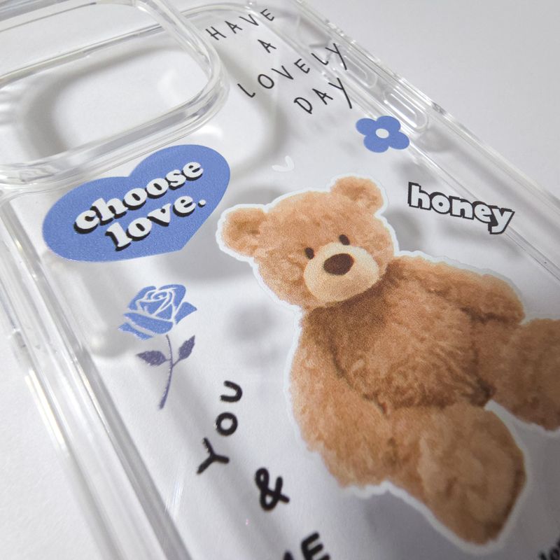 Clear Jelly Hard Phone Case - Fluffy Teddy [ iPhone,Galaxy] - Blue