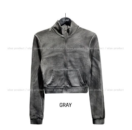 Kent dirty high neck cropped zip-up