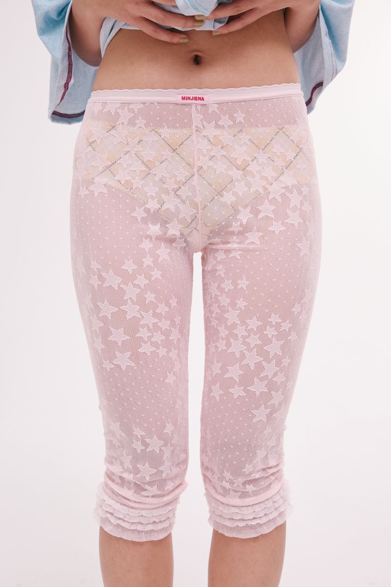 star mesh leggings pink