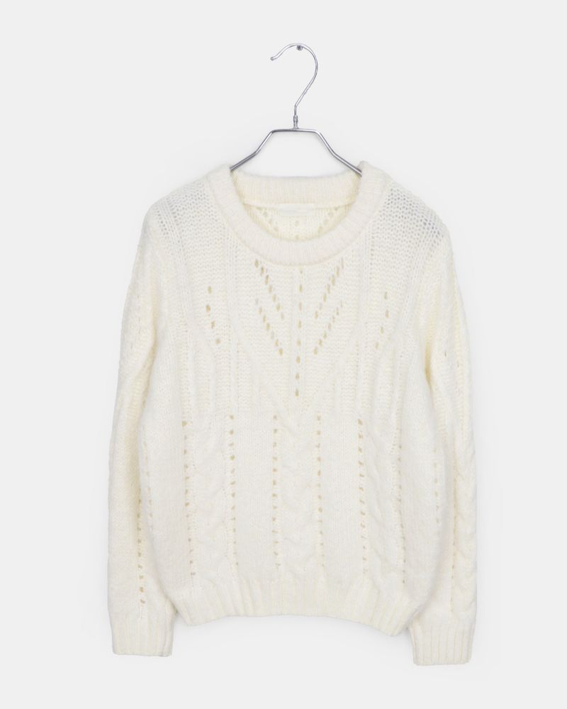 Neha Loose Wool Cable-knit Round-neck Sweater
