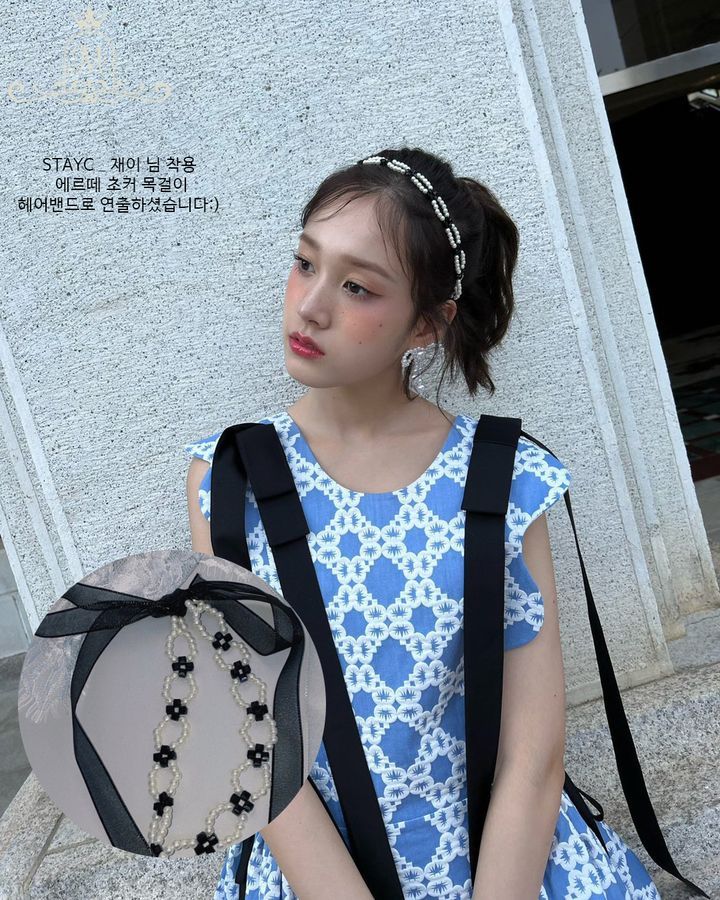 mix pearl ribbon tie choker