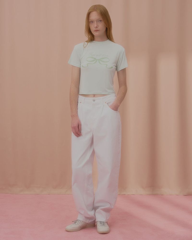 LOVE RIBBON CROP TSHIRT-MINT