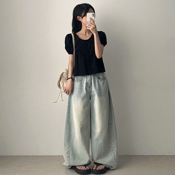 Bert Puff Sleeve Short Sleeve Blouse