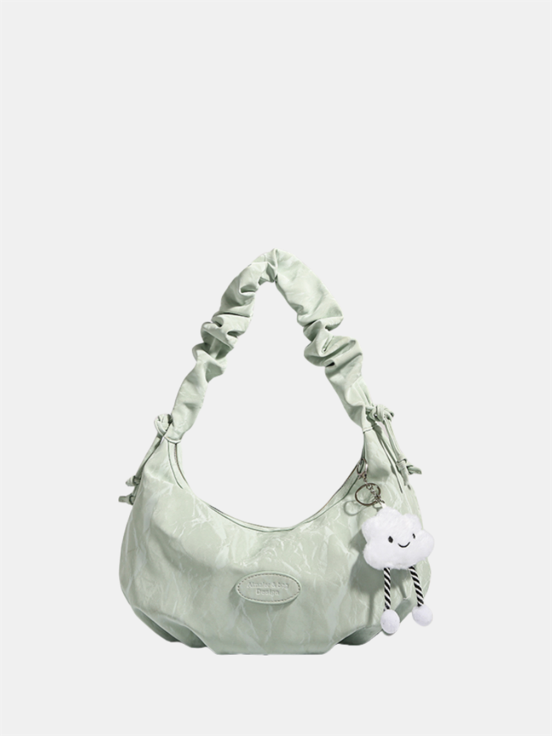 Cloud doll key ring bag denim washed leather wave pattern wrinkle strap zipper shoulder bag