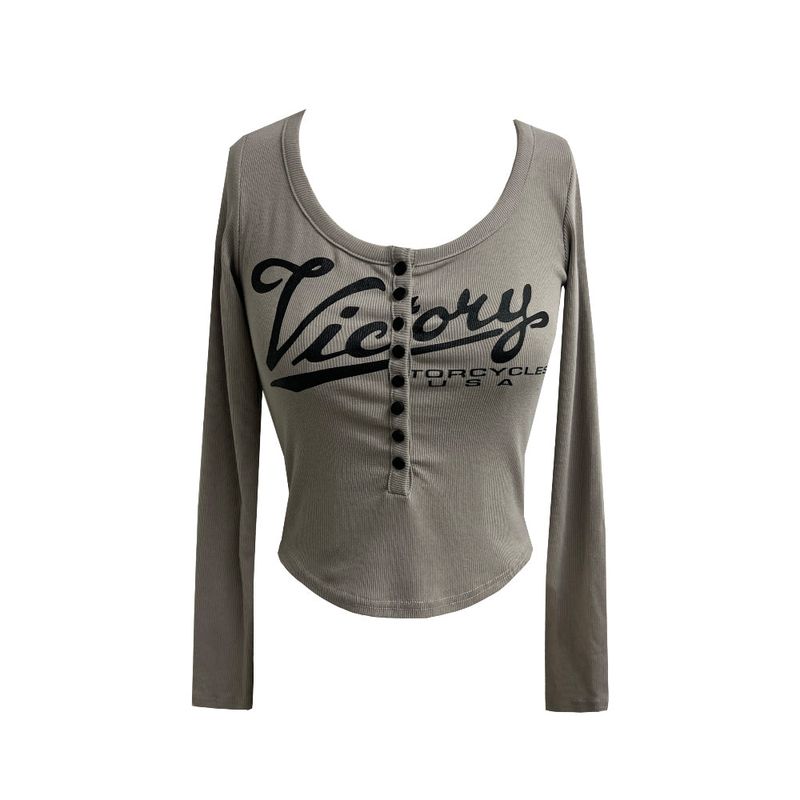Color Block Button Round Neck Long Sleeve Tee (3 colors)
