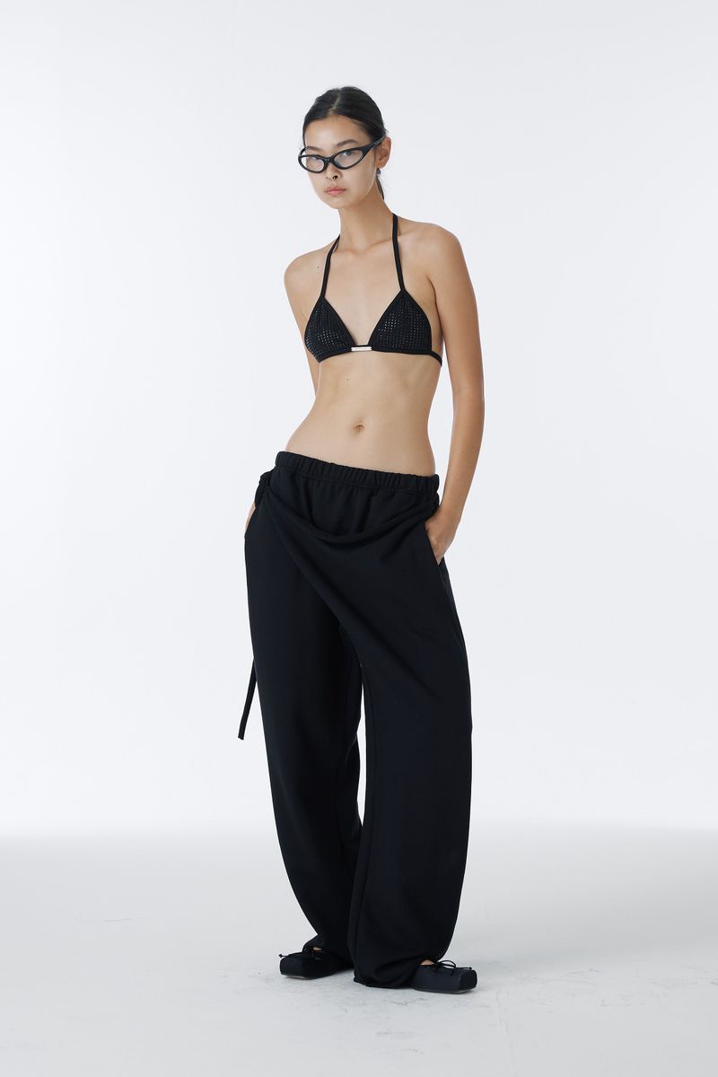 SHIRRING TIE SWEAT PANTS (BLACK)
