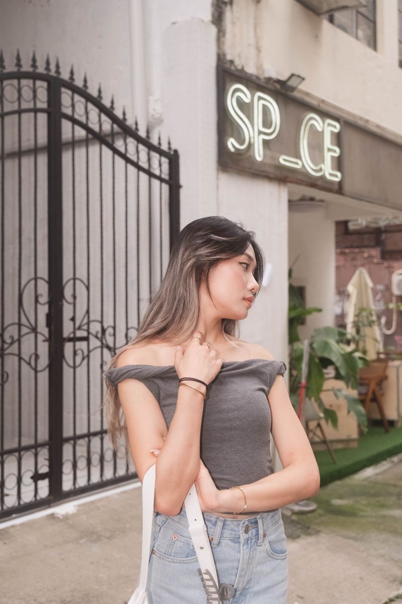 Asymmetric Ruched Top - Grey