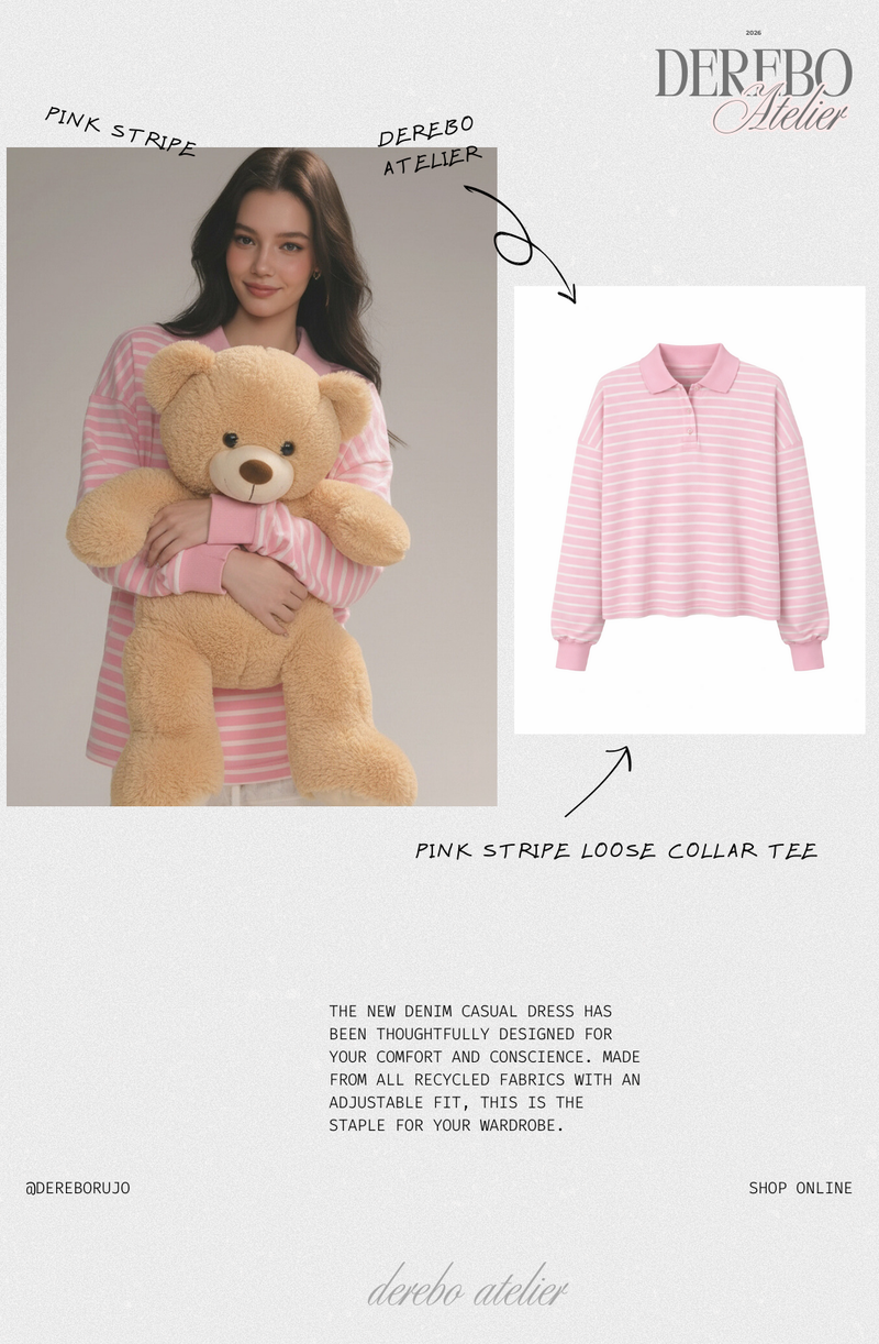 Pink Stripe Loose Collar Tee