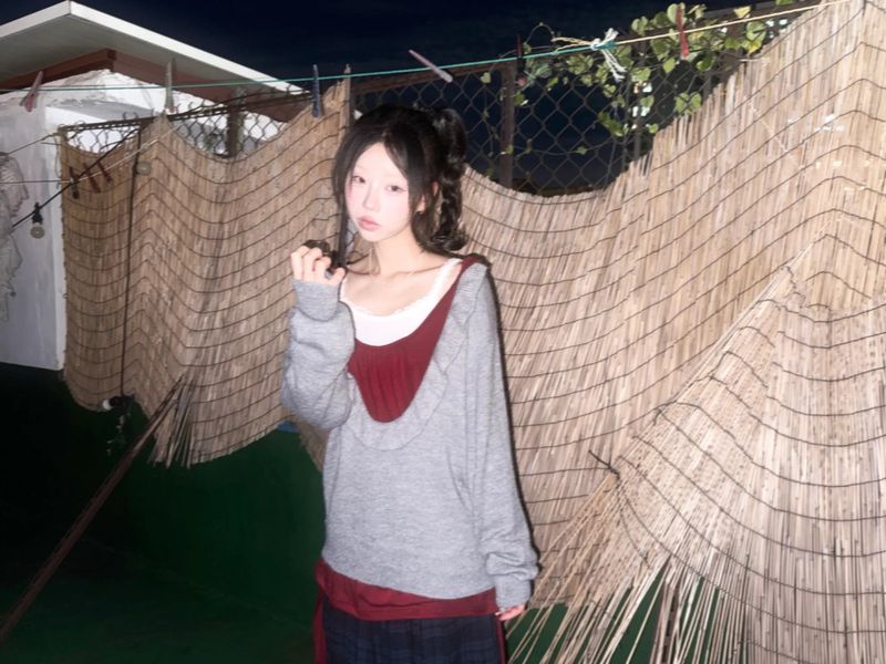 (3color) Frill Deep U-Neck Wool Knit