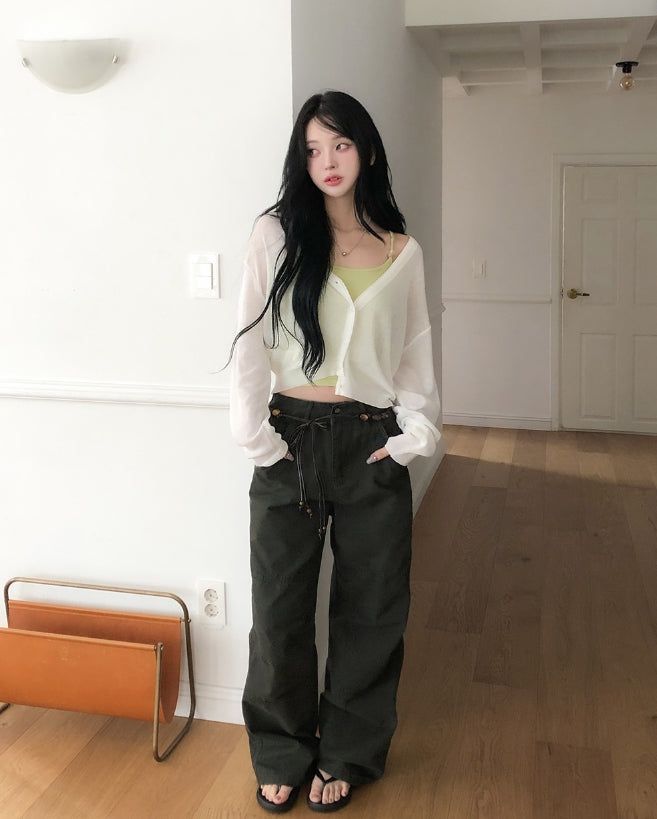 Dearly See-through Deep V-neck Cardigan
