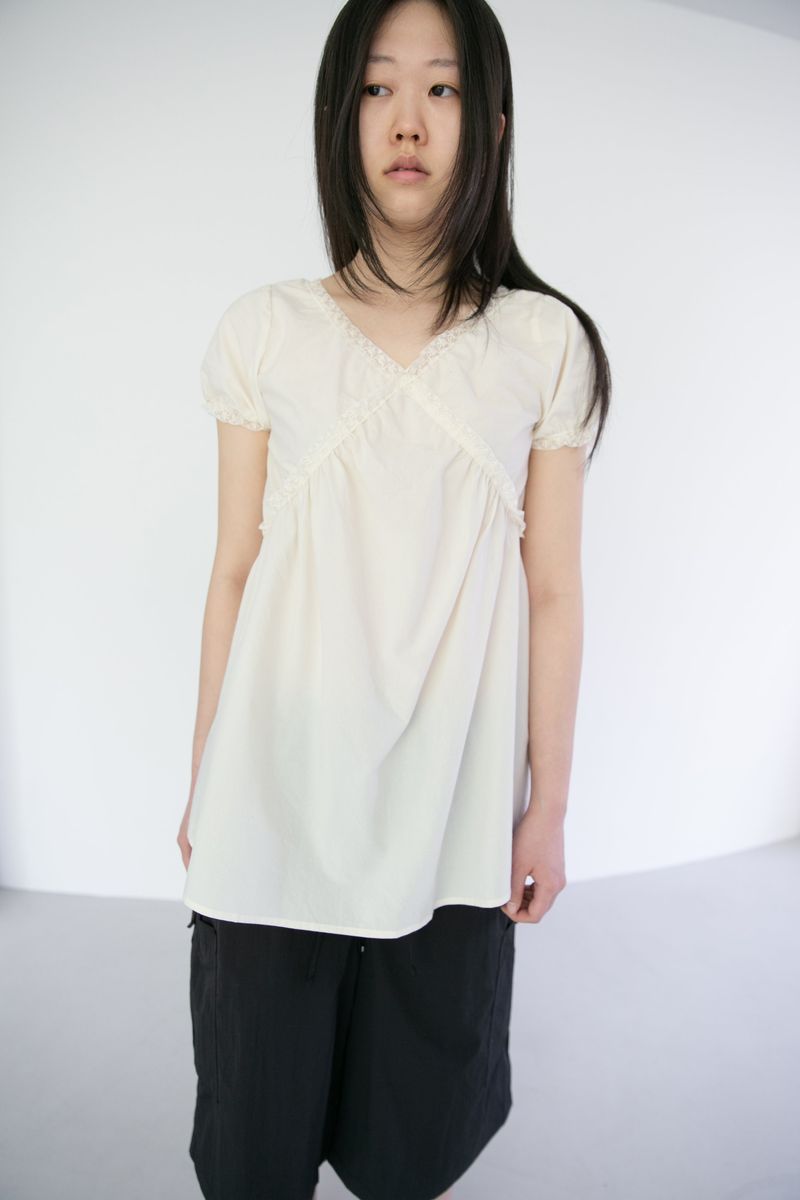 lace cotton puff sleeve ops(2colors)