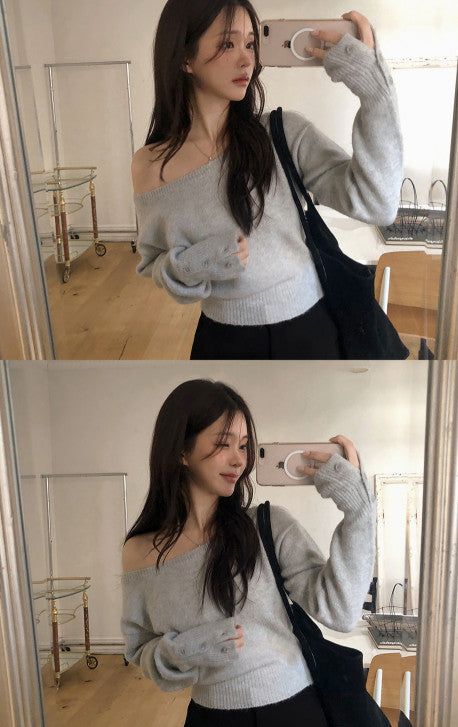 Wool Sleeve Button One Shoulder Knit (4color)