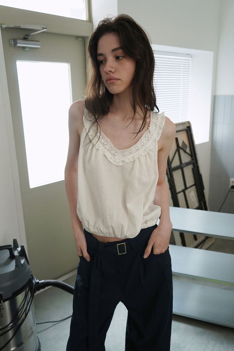 Linen belted pants_navy
