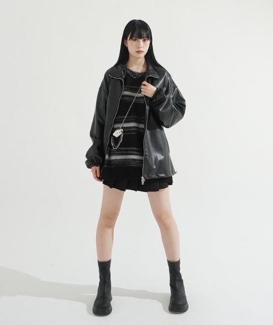 2Way Zip-up Balloon String Leather Jacket