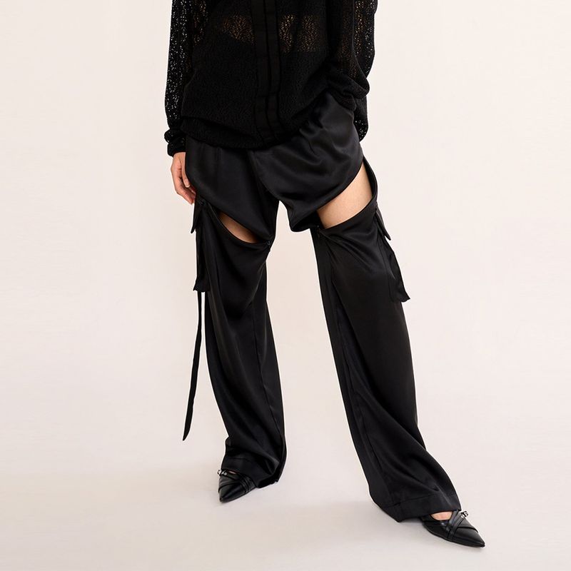 Satin Zipup Wide Cargo Pant