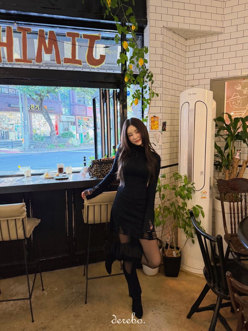 lip-mood black half-turtleneck dress