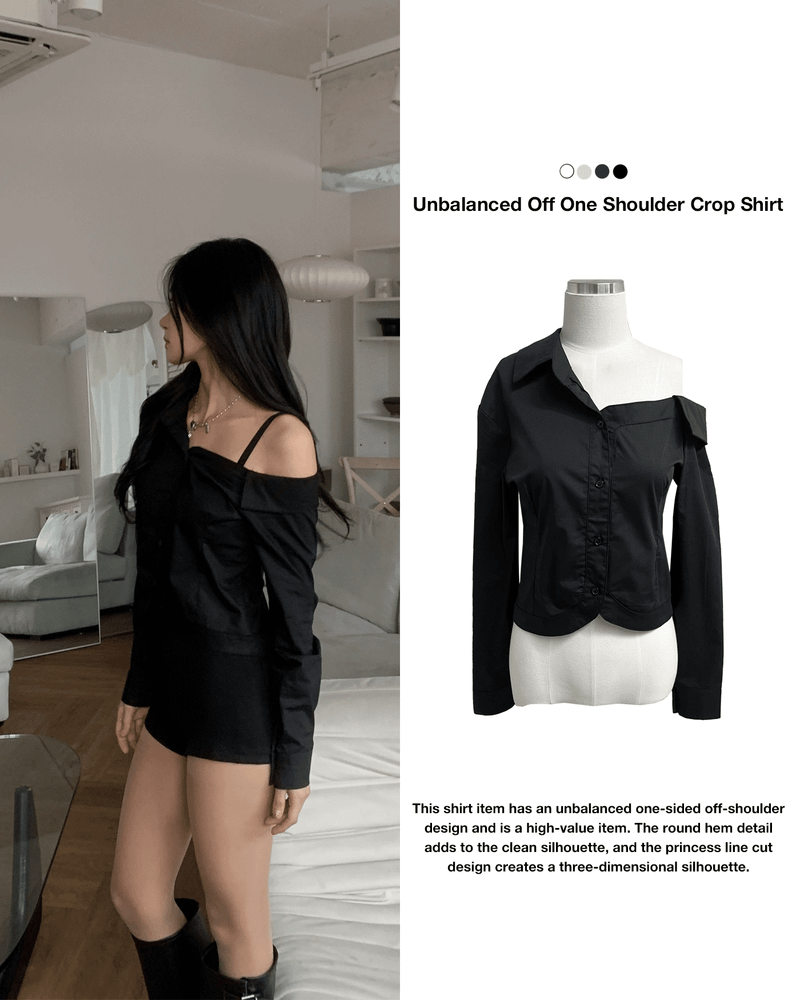 GUSTA（グスタ）の「Lapine Unbal Off One Shoulder Crop Long Sleeve Shirt (4 Colors)（Tops）」