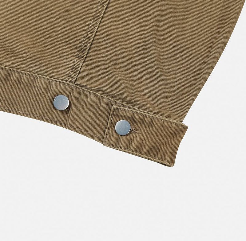 Rentto Basic Collar Zipper Loose Fit Cotton Jacket