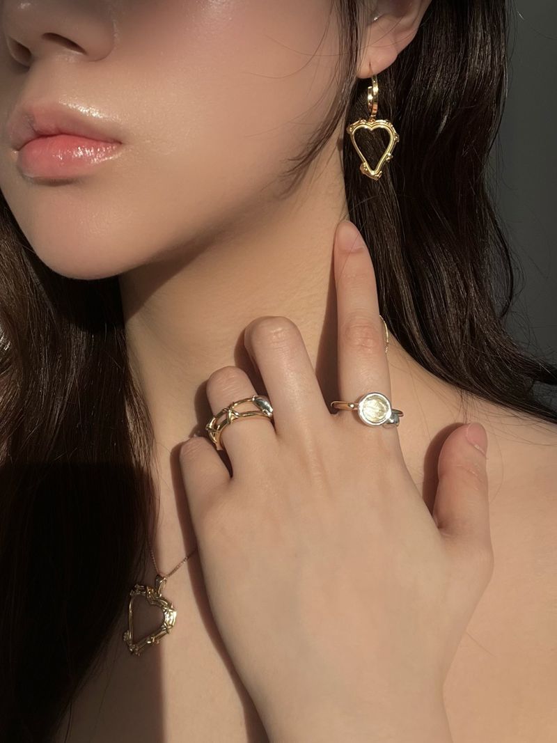 NOTE RING GOLD(silver+16K gold plated, rutilated quartz)